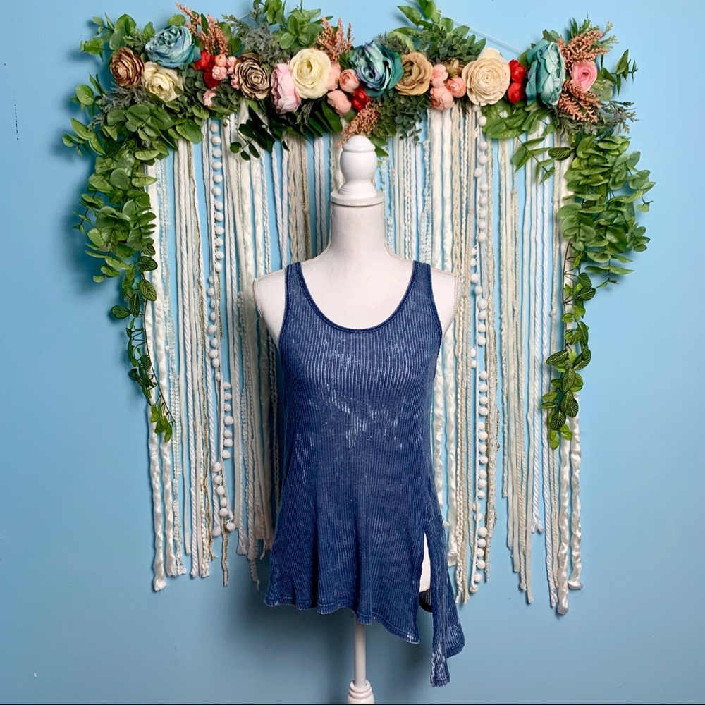 Free People Distressed Ribbed Tank Medium